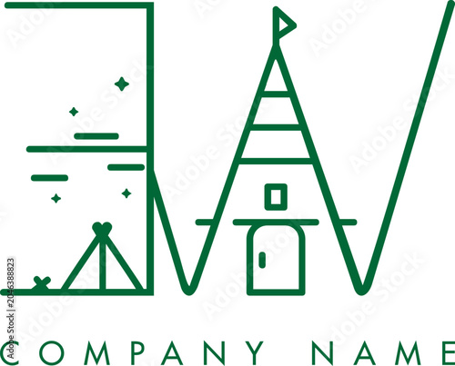 Minimalistic Abstract Initial Letter EW Nature Outdoor Line Art Logo Design