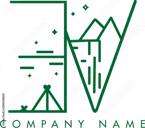 Minimalistic Abstract Initial Letter EV Nature Outdoor Line Art Logo Design