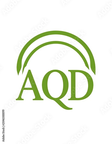 A green logo featuring curved lines above the letters AQD