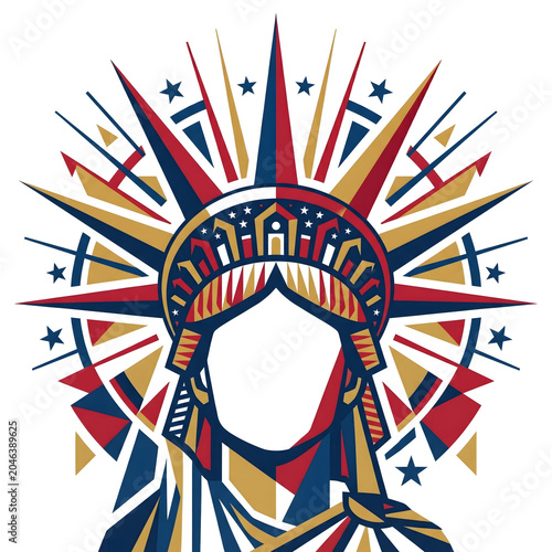 Abstract Geometric Statue of Liberty Illustration with Red, White, and Blue Colors