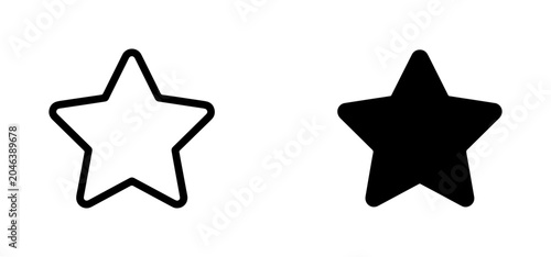 Fotografía Two Star Icons: Outline and Solid Black, Simple Vector Graphics for Rating Syste