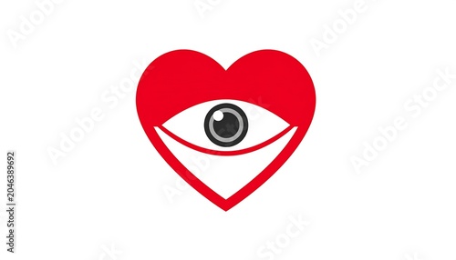 A graphic illustration of a heart-shaped eye with red outline