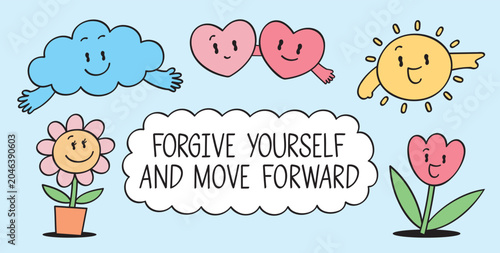 Bild auf Leinwand cute hand drawn cartoon character vector set in forgive yourself concept