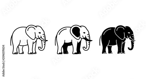 Billede på lærred Elephant Icons Set, Simple Line Art & Silhouette Vector Graphics, African and As