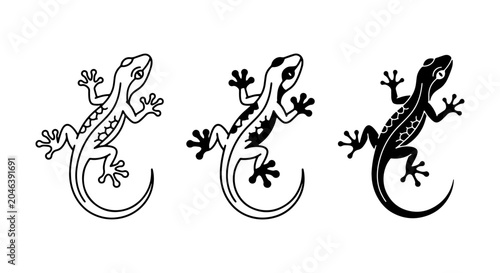 Foto Gecko Vector Icons Set, Lizard Silhouettes and Outline Graphics, Reptile Animal