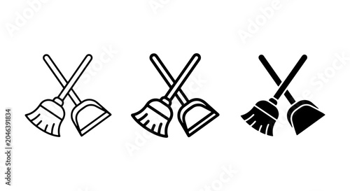Tableau sur toile Broom and Dustpan Icons Set, Cleaning Tools Vector Graphics, Housekeeping Equipm
