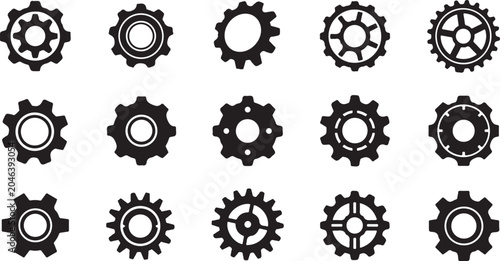 Obraz na plátne Gear icons, mechanical symbols, cogwheel shapes, black vector graphics