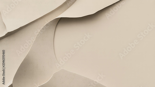 Abstract background of layered flowing beige paper shapes