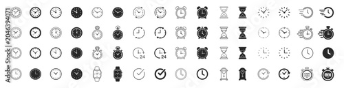 Foto Time and clock icon set with editable stroke timer stopwatch alarm and hourglass