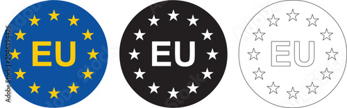 European Union EU Badge Logo Set in Color Black and Outline Style Icon Collection