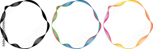 Vector wavy circle frames collection with colorful gradient and black line wave patterns.