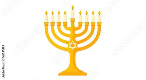 Foto Golden menorah with white background, Hanukkah symbol, jewish holiday concept