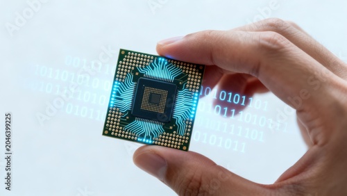 Hand holding a glowing circuit board