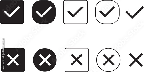 Fotografía Checkmark And Cross Icons Black And White Vector Set
