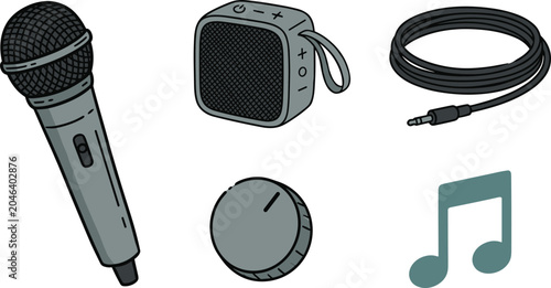 Fotografía Audio Equipment Set Featuring Dynamic Microphone Portable Bluetooth Speaker Aux
