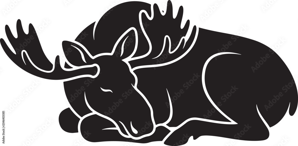 Naklejka premium Moose lying down sleeping with large antlers on white background