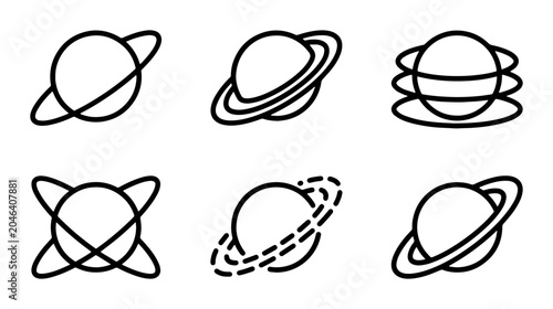 Tableau sur toile Cosmic Planets Icons Set, Celestial Orbits Graphics, Space Exploration Symbols,