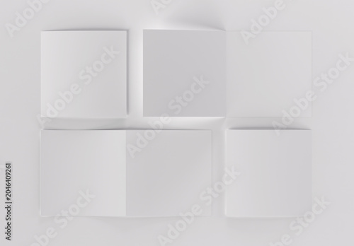 Square Quad Fold Brochure Mockup Set. 3D Render