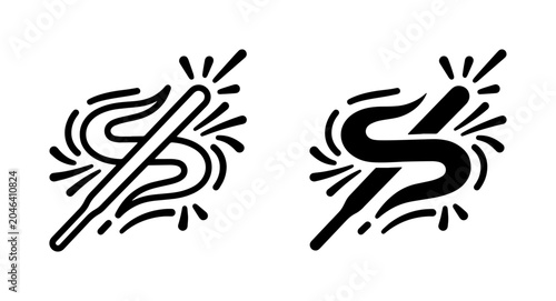 Schilderij op canvas Magic Wand Sparkle Icon Set, Enchantment Symbol Vector, Creative Idea Emblem, Wi