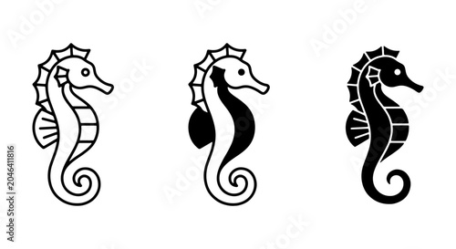 Foto Seahorse Icons Set, Marine Life Vector Graphics, Ocean Creature Illustrations, N