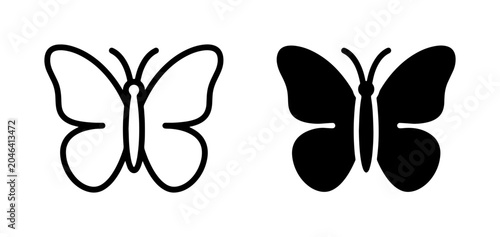 Foto Butterfly Icons: Outline and Silhouette Vector Graphics, Simple Insect Symbols f