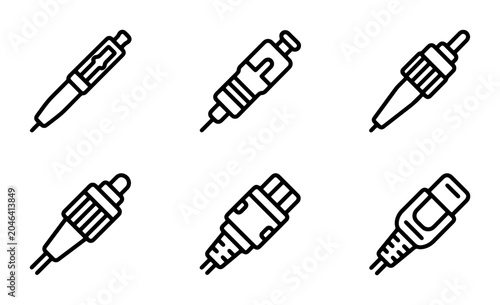 Foto Audio Video Connector Icons, RCA Plug, XLR Jack, USB Type A, DIN Connector, Mode