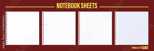Realistic notebook white page note design for write craft scrapbook school education collage architectural sketch. Blue grid dot pattern spotted dotted texture of tan square paper sheet bg vector set