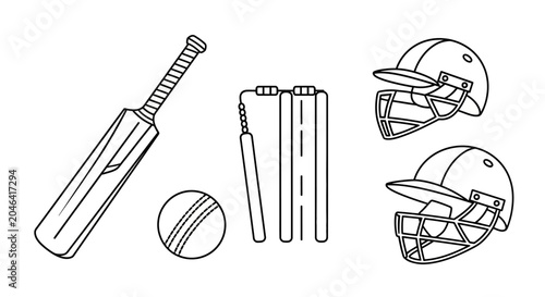 Obraz na płótnie Cricket sports equipment and protective gear.