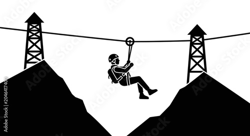 фотографія Person ziplining on a cable line.