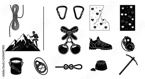 Obraz na plátně Climbing gear and equipment icons.