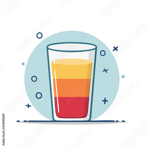 Flat design illustration of a layered cocktail in a glass