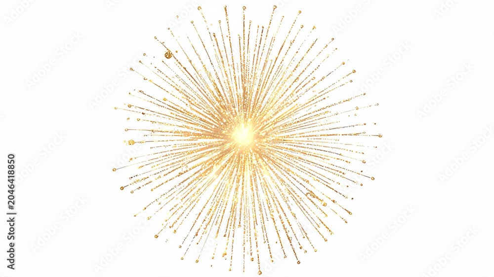 Naklejka premium Golden festive firework burst isolated on white background with firework explosion celebration isolated background pyrotechnics celebrate sunburst midnight