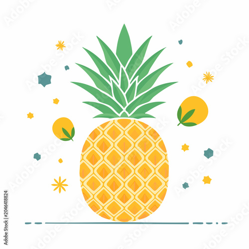 Stylized Pineapple Illustration with Decorative Elements