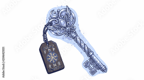 Vintage antique key with tag attached.
