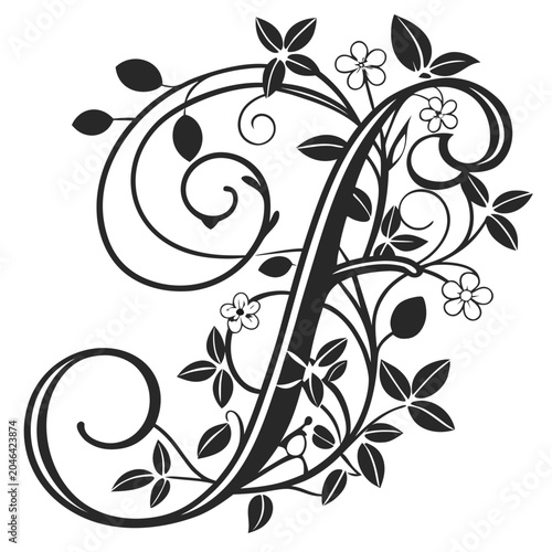 Decorative ornamental letter f with floral swirls and flowers alphabet ornament flourish typography decorative