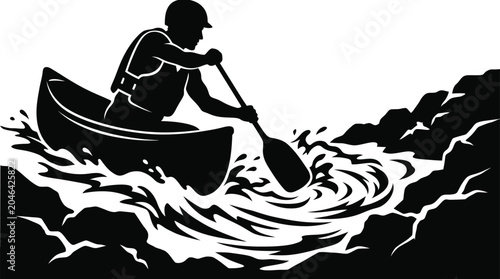 Foto Kayaker navigating through whitewater rapids in a canoe