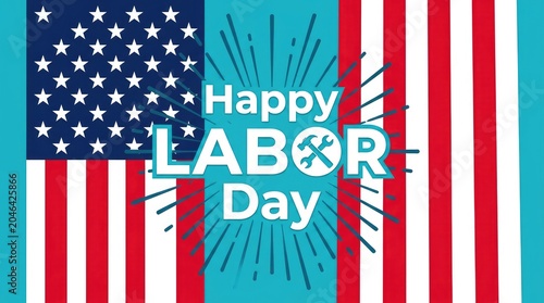 Vibrant Labor Day graphic with American flag and tools