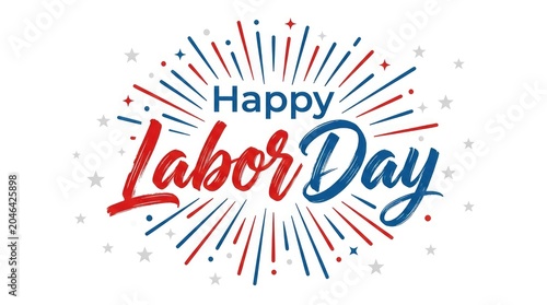 Happy Labor Day celebration with fireworks and stars
