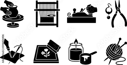 Obraz na płótnie Handicraft and DIY creative process icons set silhouette graphic