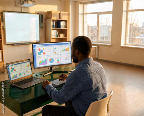 Male Teacher Developing Digital Curriculum and Learning Materials