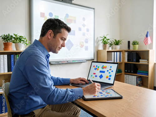 Male Teacher Developing Digital Curriculum and Learning Materials