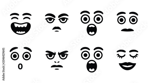 Foto Black and white of various facial expressions and emotions face smile frown