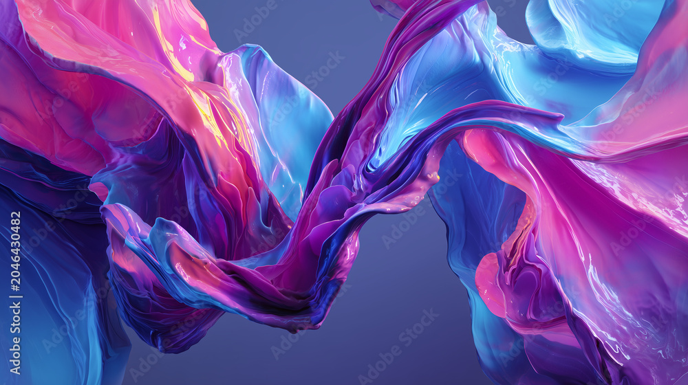 Obraz premium Abstract purple and blue background with flowing smoke waves and colorful glowing light curves on a black texture