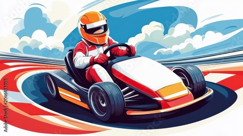 Go kart racing driver on track illustration
