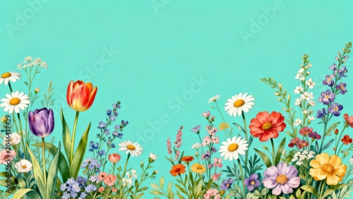 Colorful floral arrangement on blue background