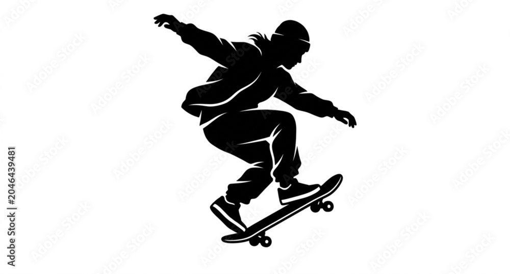 Fototapeta premium Skateboarder silhouette vector illustration isolated on white background