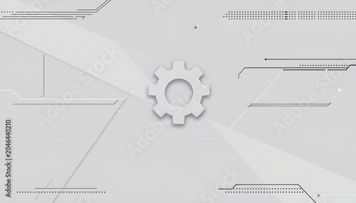 Grey geometric technology background with gear shape. Vector abstract graphic design