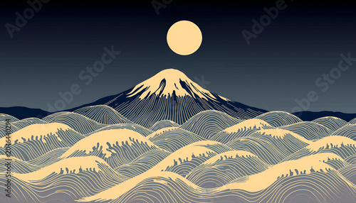 Japanese background with line wave pattern vector. Abstract template with geometric pattern. Mountain