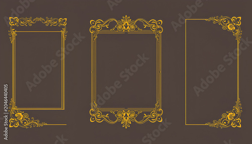 Set of Decorative vintage frames and borders set,Gold photo frame with corner Thailand line floral for picture, Vector
