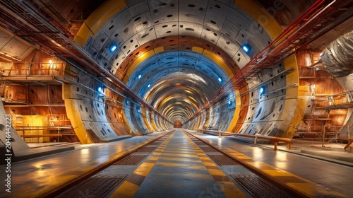 Industrial tunnel with advanced machinery and futuristic engineering design